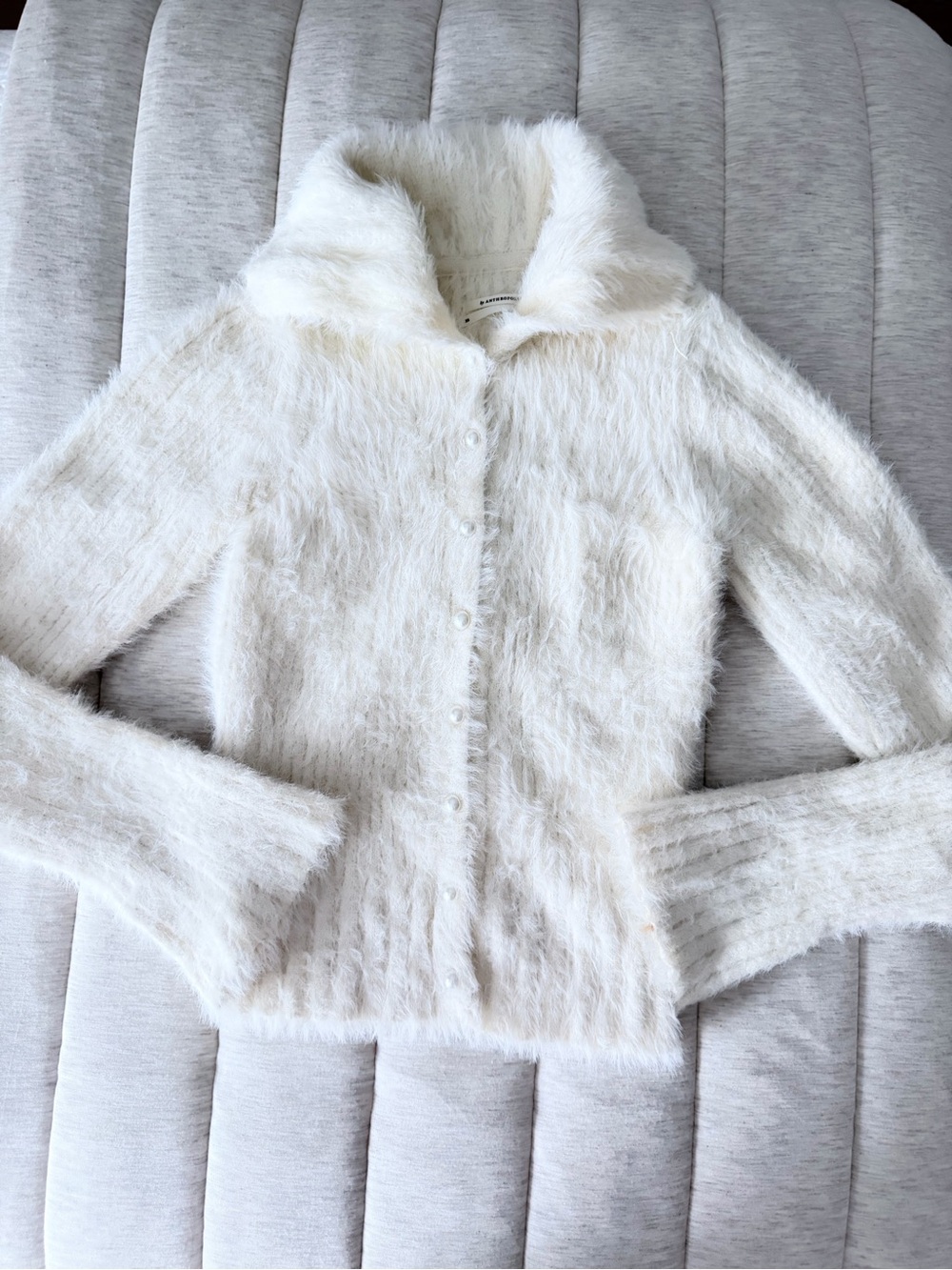 Anthropologie Ivory Fuzzy Button-Front Teddy cardigan